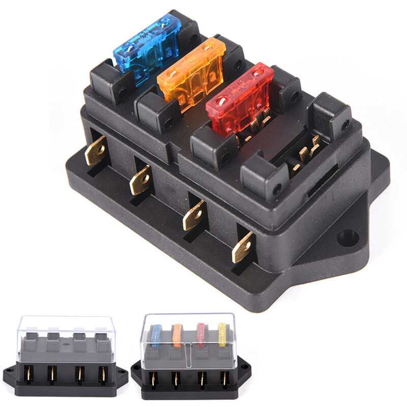 【FUN】 Car 4 Way Circuit Standard ATO Blade Fuse Box Block Holder 12V/24V+4 Way Fuse
