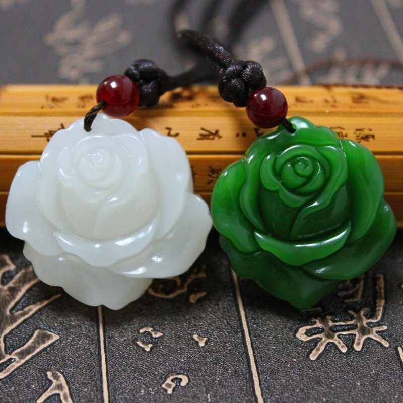 Ngọc Bích Trắng Tự Nhiên Mặt Dây Chuyền Hoa Ngọc Bích Vòng Cổ Trang Sức Quyến Rũ Phụ Kiện Thời Trang Khắc Tay Người Đàn Ông May Mắn Quà Tặng Bùa Hộ Mệnh