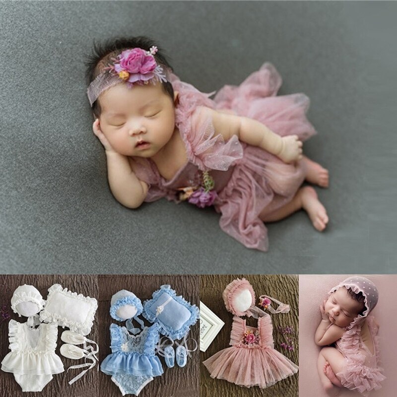 hot 0-1 Month Baby Clothing Lace Pillow Hat Headband Newborn Phtotgraphy