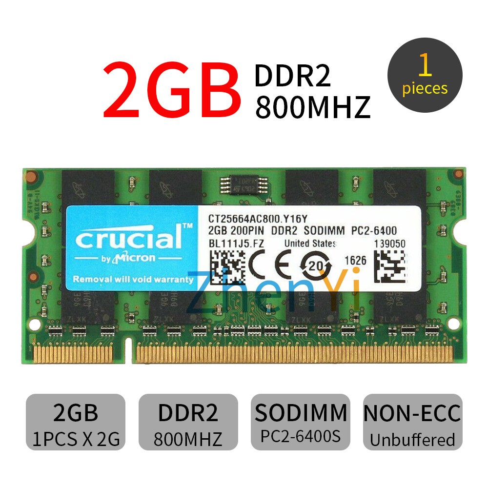 New For Crucial 2GB 2G PC2-6400S DDR2 800MHz 200Pin CL6 SODIMM Laptop  Memory Notebook RAM SDRAM