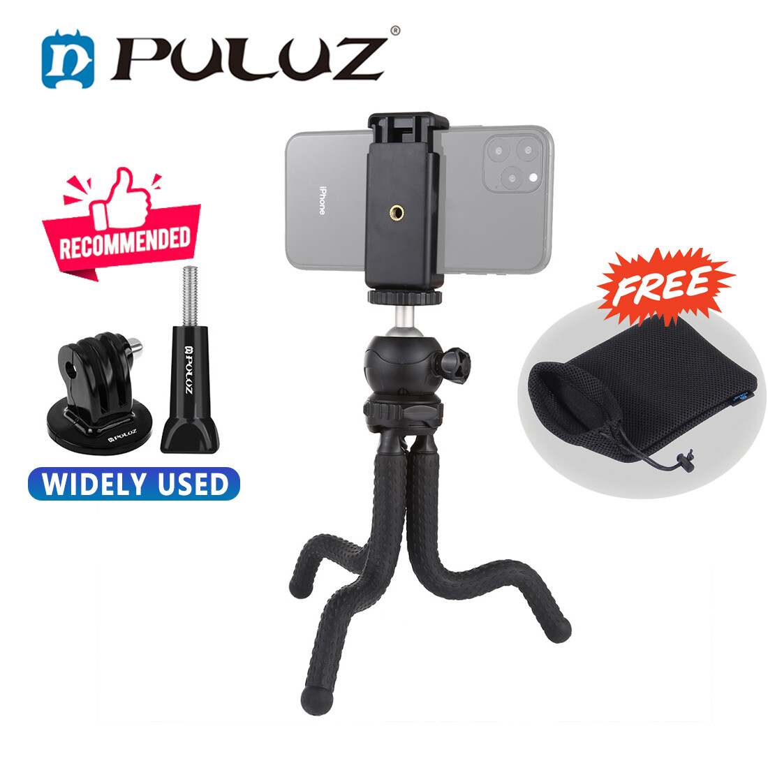 PULUZ Bạch Tuộc Mini Giá Ba Chân Linh Hoạt Đứng Cho Máy Ảnh Và Điện Thoại Thông Minh (Màu Đen) + Miễn Phí Điện Thoại Di Động Giá Đỡ Điện Thoại Cho iPhone Xiaomi Android GoPro Máy Ảnh Mini Điện Thoại Giá Ba Chân Kẹp Giữ Đứng