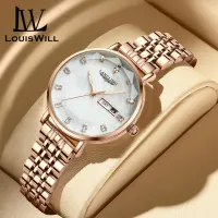 LouisWill Women Watches Diamond Casuals Retro Stainless Steel Strap Watches Quartz Watches Calendar Dial Luminous Pointer Watches 5ATM Waterproof Watches Business Wristwatch for Women Ladies