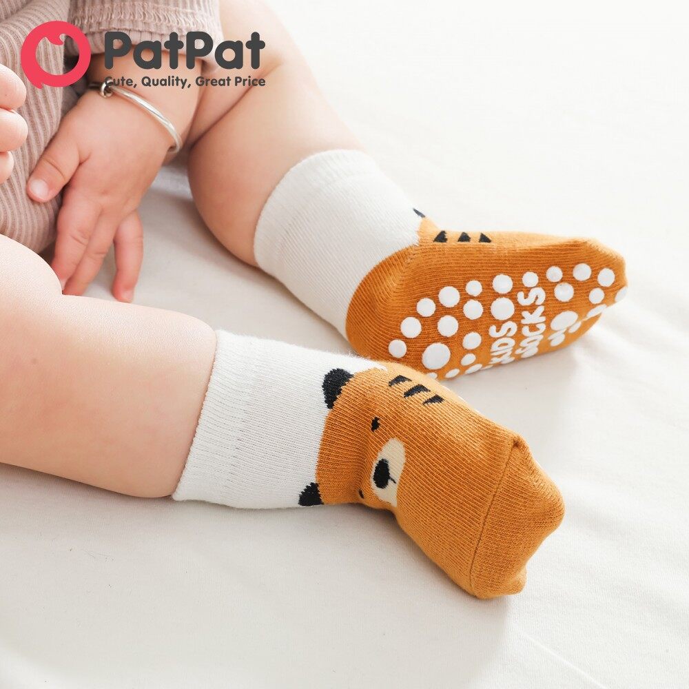 PatPat 3 Pairs Baby Toddler Cartoon Animal Pattern Non-slip Grip Socks