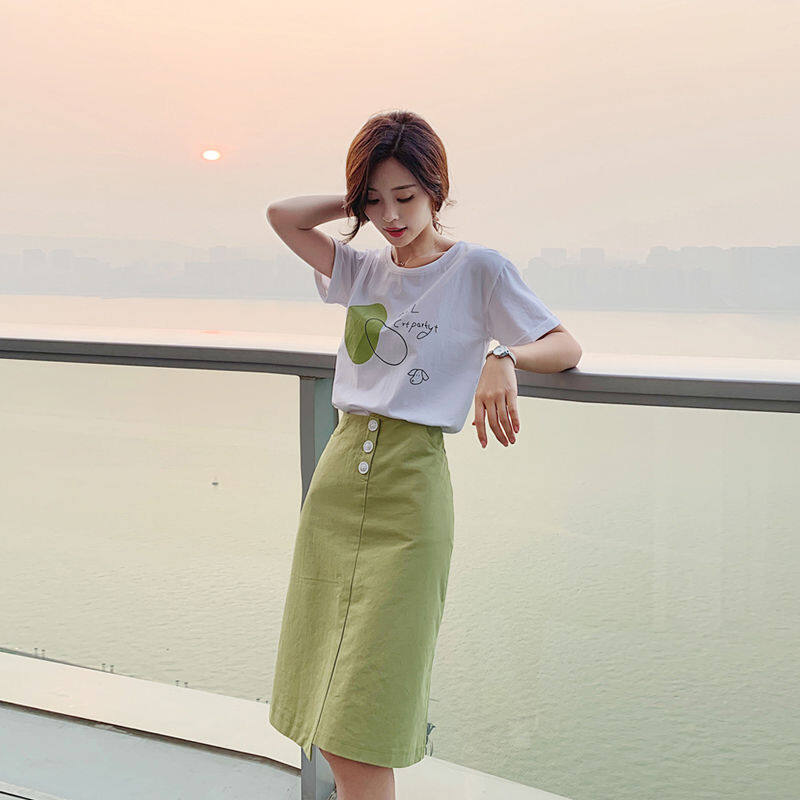YEELION Bộ Đồ Hai Mảnh Thời Trang Cá Tính CNY 2021, Cotton T Áo Sơ Mi Hàn Quốc Váy Giản Dị, 2PCS Set S0484