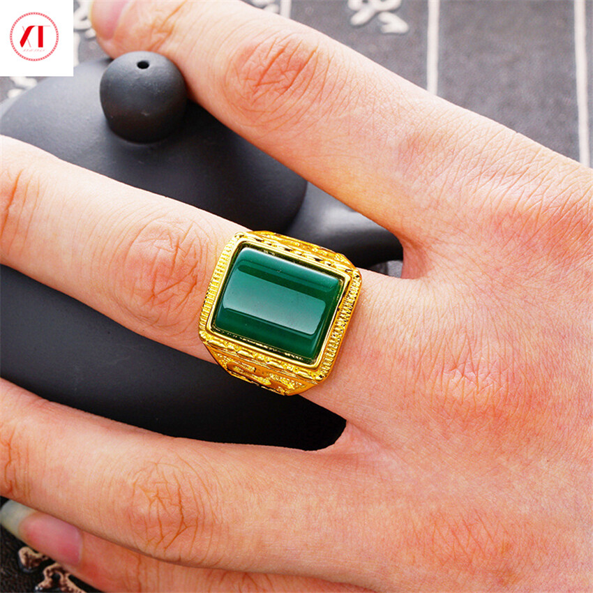 XT Trang Sức Hàn Quốc 24K Gạch Nhẫn Đá Quý Mạ Vàng Thời Trang Nam Và Nữ Điều Chỉnh