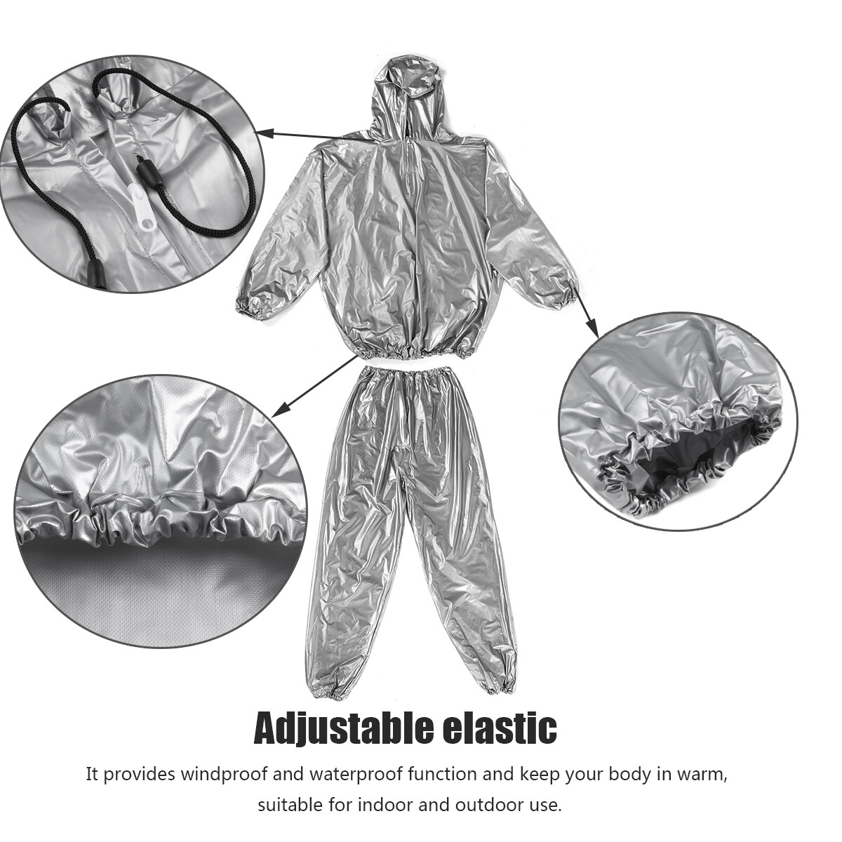 Generic PVC0.1mm M3XL Fitness Loss Weight Sauna Suit Exercise Silver L
