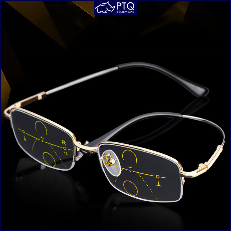  Kính Đọc Sách Đa Tiêu Cự Tiến Bộ Kính Viễn Thị Bảo Vệ Chống Tia UV Màu Xanh Titan Kim Loại Cho Nam Nữ Dễ Nhìn Xa Và Gần PTQ 