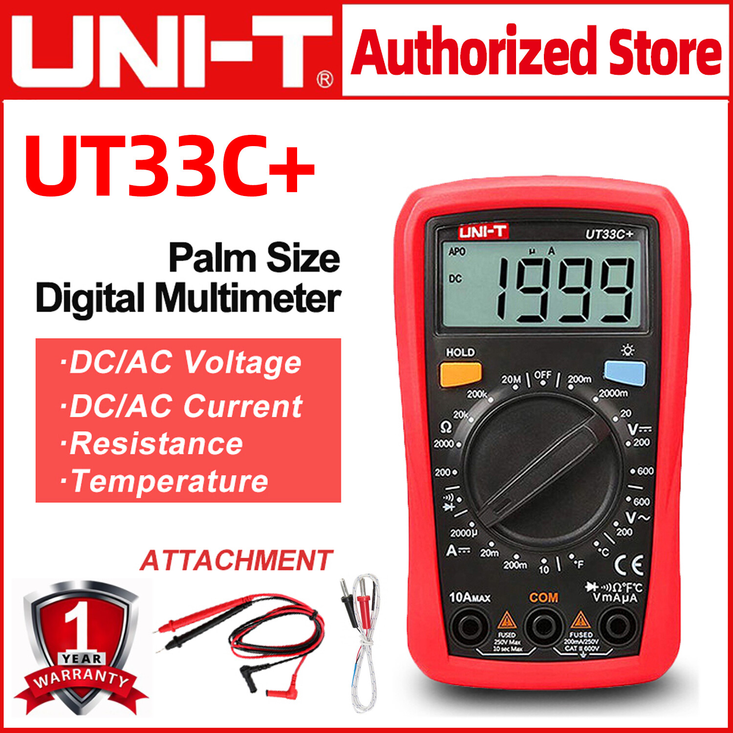 Uni-t đồng hồ vạn năng ut33c +, máy kiểm tra nhiệt độ điện áp dòng điện 600v 10a