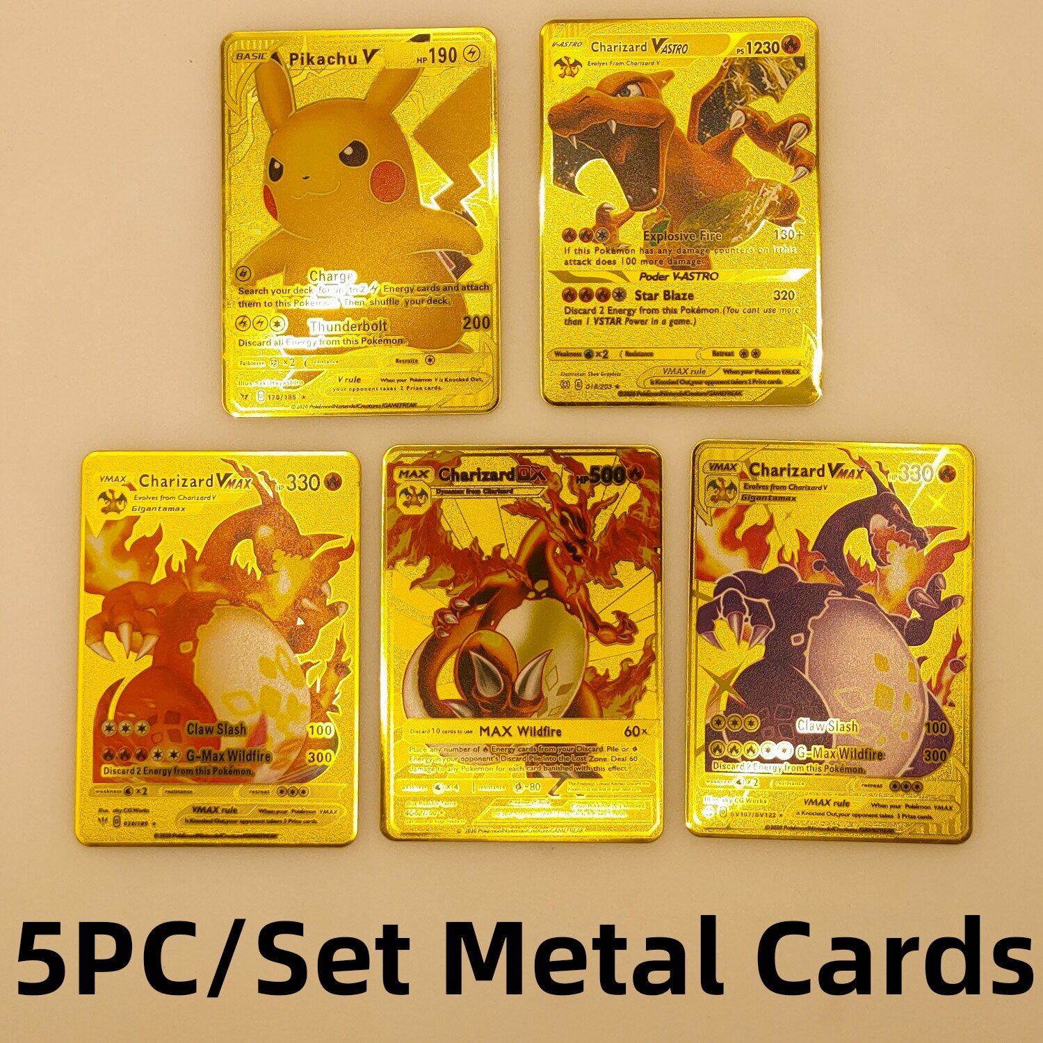 New Pokemon Cards Vmax V GX EX Gold Pokémon Metal Card Game Tag Team Child