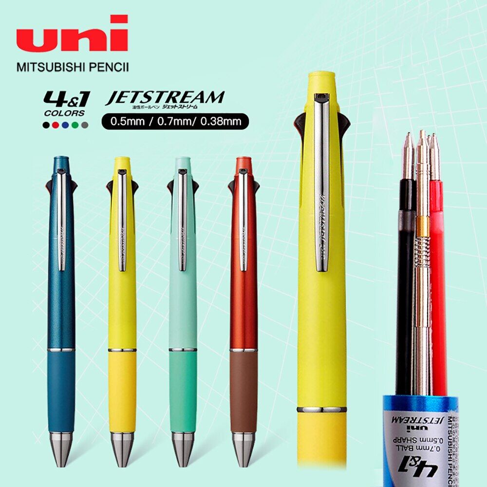 Văn phòng phẩm Nhật Bản Uni JetStream bút đa ftion bốn bút bi màu + bút chì msxe5-1000 chống mệt mỏi mịn 0.5/0.7mm
