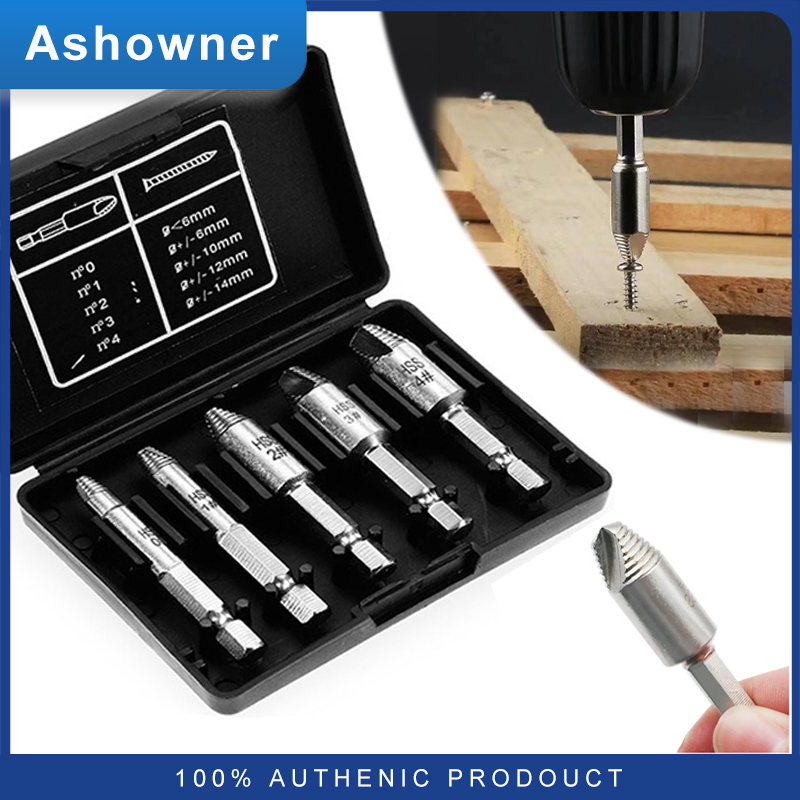 5 cái dụng cụ tháo vít hỏng Bộ khoan nhỏ Tước bu lông ốc vít bị hỏng Remover HSS extractor dễ dàng đưa ra phá hủy Bộ công cụ