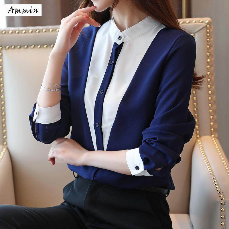 Áo Voan Nữ Dài Tay AMMIN, Dáng Rộng, Mỏng, Cổ Tròn, Màu Trơn, Phong Cách Hàn Quốc Kiểu Mới, Thanh Lịch, Khí Chất, Dễ Phối, Mặc Mùa Thu