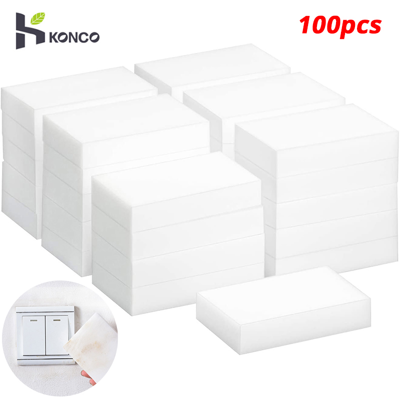 Konco 50/100 pieces /lot dish Sponge Kitchen cookware Cleaning Rug Melamine Sponge Magic Sponge High Density Eraser Home Cleaner Cleaning Sponges for dish Kitchen Dishwashing Sponge ราคา 90 บาท*ส่งฟรี
