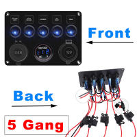 【จัดส่งจากประเทศไทย】4/5/8 Gang 12V Blue LED Rocker แผงสวิตช์แผงสวิทซ์เรือสีฟ้ากันน้ำเครื่องวัดแรงดันไฟฟ้าแบบดิจิตอลพอร์ตเอาท์เล็ต USB คู่แผงสวิทช์ไฟสำหรับ RV เรือเรือใบเดินทะเล