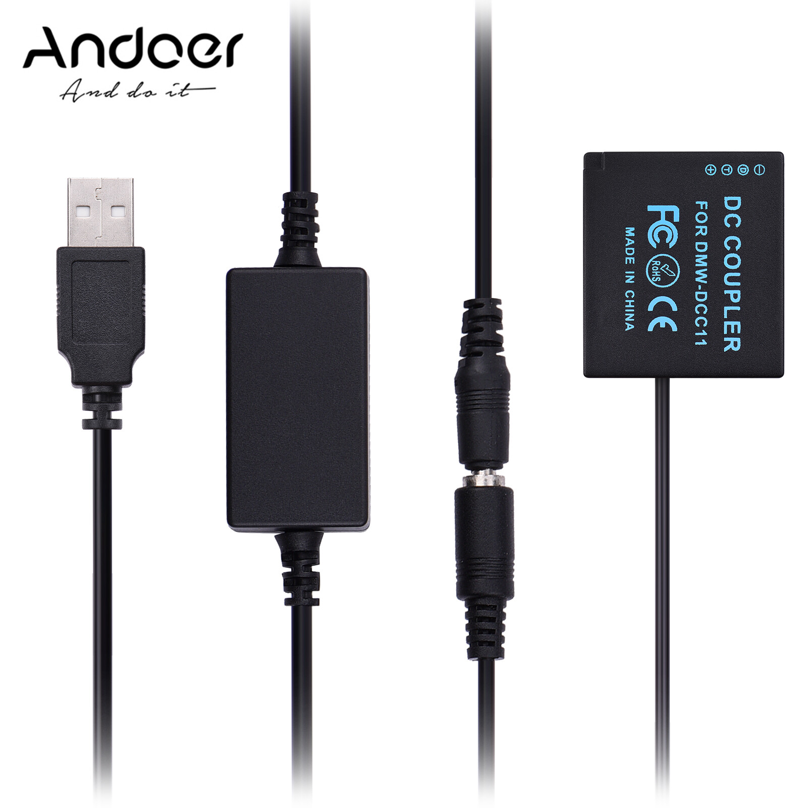 Andoer DMW-DCC11 USB Power Kit DC Coupler Dummy Bat-tery Replace of DMW-BLG10/BLE9 Bat-tery with USB DC Converter Power Cable Single USB Input Compatible with Panasonic GF3 GF5 GF6 GX7 GX9 GX80 GX85 LX100 Cameras S6K F3K Chargers