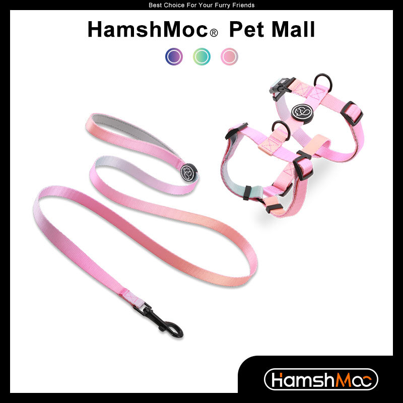 HamshMoc Gradient Dog Harness And Leash Set Adjustable Nylon Pet Harness Soft Padded Dog Leash for Small Medium Large Dogs ราคา 611 บาท*ส่งฟรี