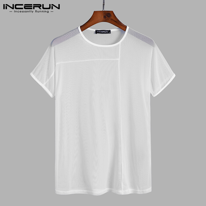 Medussa INCERUN Áo Lưới Nam Áo Xuyên Thấu Câu Lạc Bộ, Áo Thun Ngắn Tay Ngầu