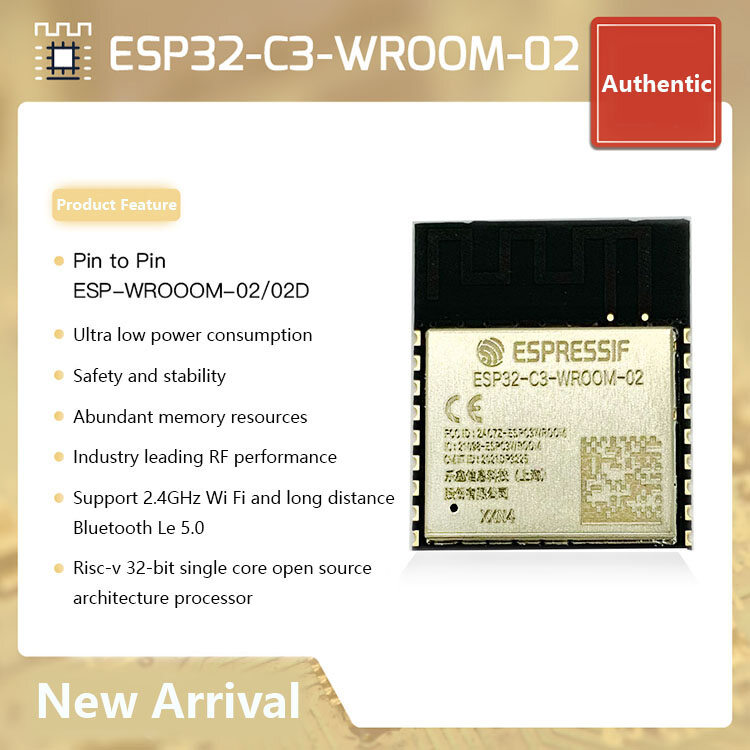 Espressif esp32-c3-wroom-02 4mb flash dựa trên esp32-c3 esp32-c3-13 kết hợp wifi + ble5.0 le mô-đun wifi, với risc-v 32bit mcu dành cho nhà thông minh