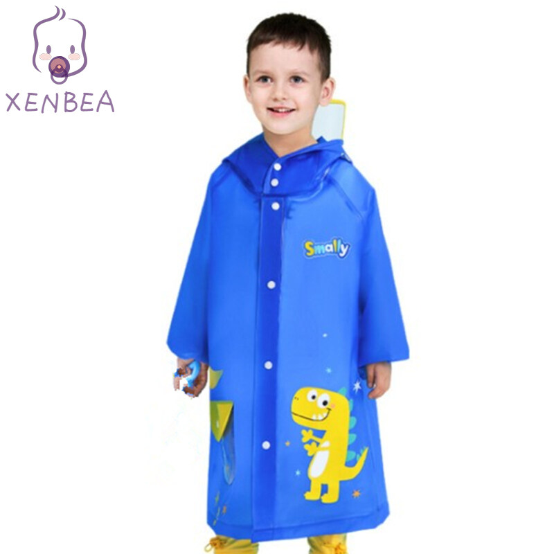 XENBEA เด็กเสื้อกันฝนการ์ตูนเด็กแถบสะท้อนแสงโรงเรียน Poncho กับกระเป๋าเก็บของสำหรับ2-7ปี