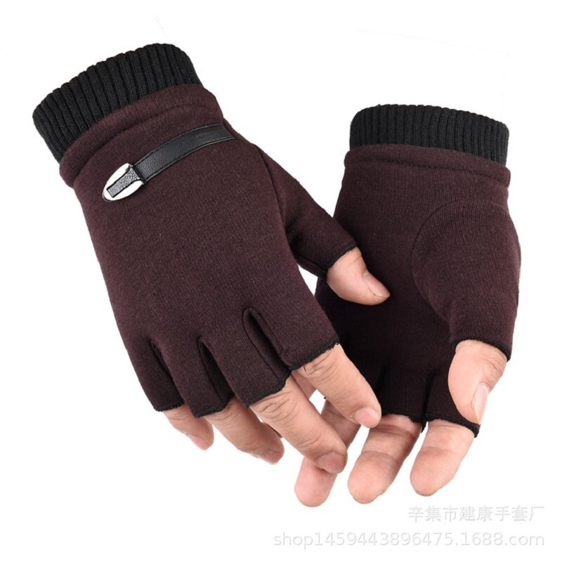 Găng Tay Lông Cừu Găng Tay Nửa Ngón Cho Nam, Găng Tay Hở Ngón Co Giãn Dùng Khi Đi Xe Đạp Ngoài Trời
