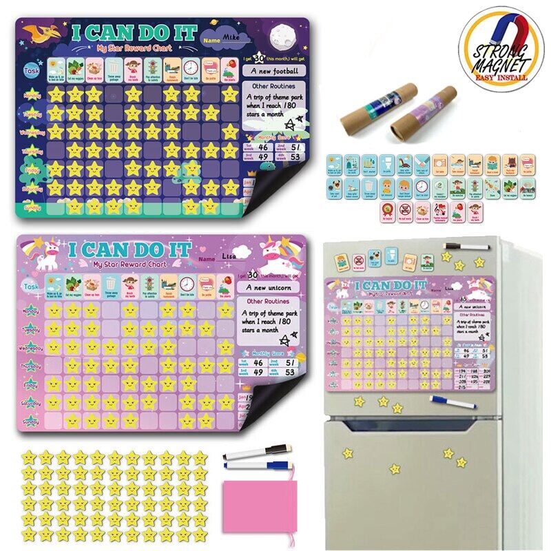 【 Montessori trẻ em từ phần thưởng biểu đồ thói quen tốt để phát triển lịch trình hoạt động thời gian miếng dán tủ lạnh Trò chơi đồ chơi mầm non