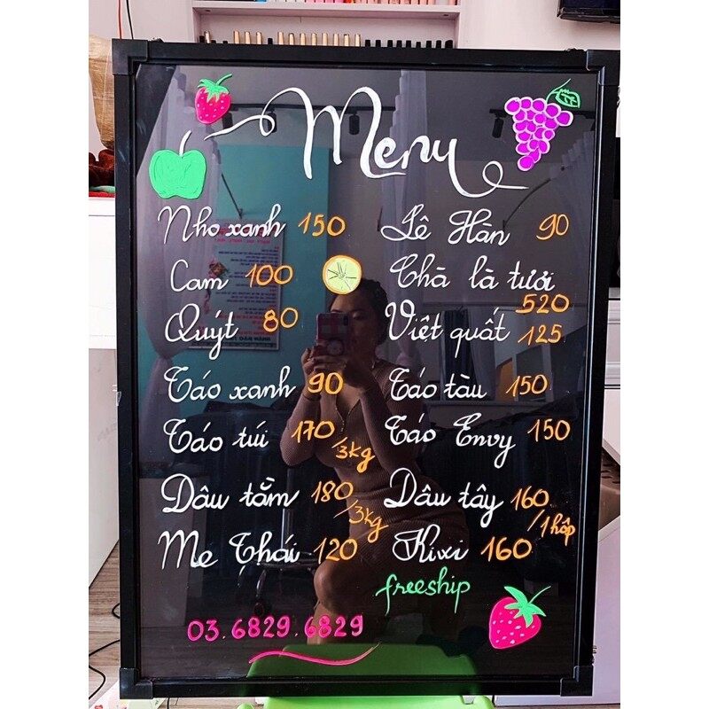 Bảng huỳnh quang - dạ quang, kt:50x70cm - tặng đủ phụ kiện