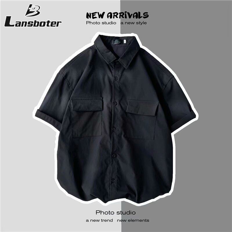 Lansboter Men's summer fashion short sleeve shirt casual loose cargo shirt ราคา 141 บาท*ส่งฟรี