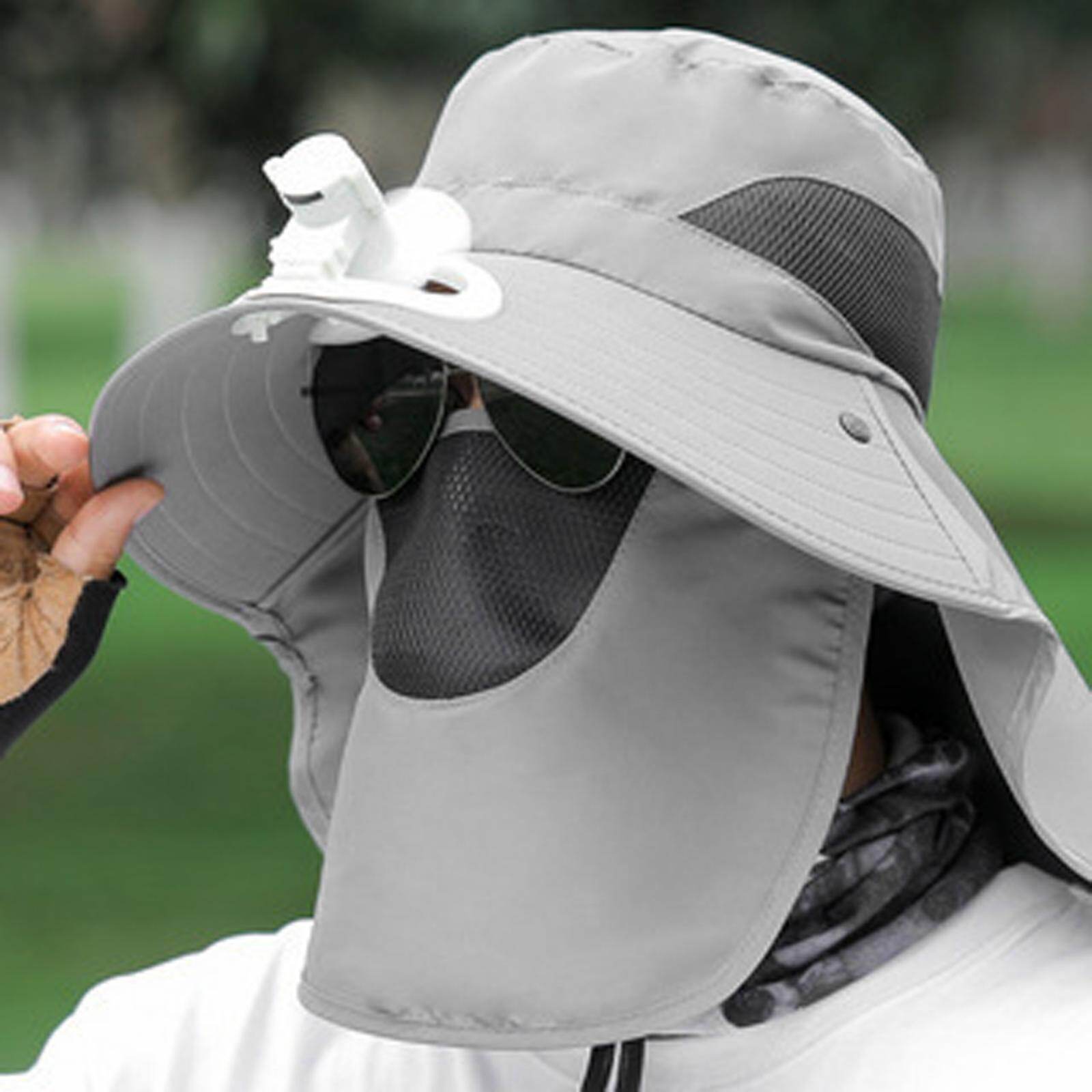 Lazarasuper mũ câu cá vành rộng có quạt, mũ che nắng đi biển du lịch ba lô