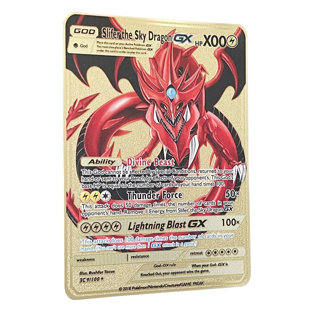 hot YUGIOH DIY Slifer the Sky Dragon GX Golden Pokemon Cards in English