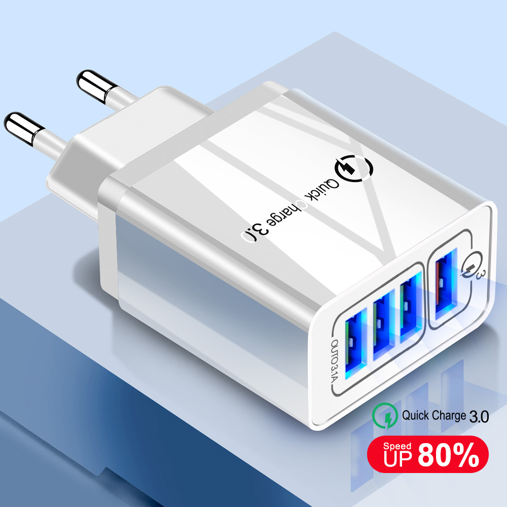 Bộ sạc usb qc3.0 bộ chuyển đổi phích cắm eu sạc nhanh bộ sạc điện thoại di động gắn tường cho điện thoại di động