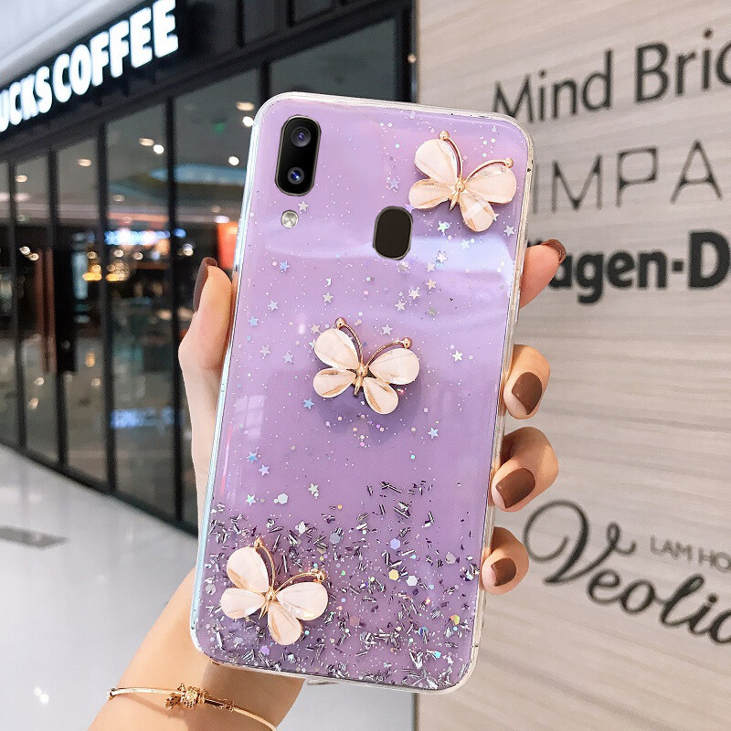 Ốp Điện Thoại Lấp Lánh Thời Trang Sang Trọng, Dành Cho Samsung Galaxy A20 A30 A10 Ốp Lưng Đính Kim Sa Lấp Lánh TPU Mềm Nhỏ Giọt Nửa Trong Suốt Hình Bướm A10s A20s