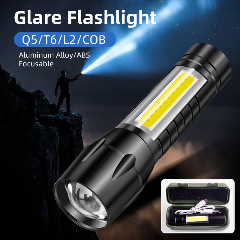 Đèn pin led sạc được bằng usb mạnh mẽ xách tay mini đèn lồng zoom đèn led chiếu sáng trên tàu xp-g q5 t6 l2 đèn flash siêu ngọn đuốc cháy mạnh