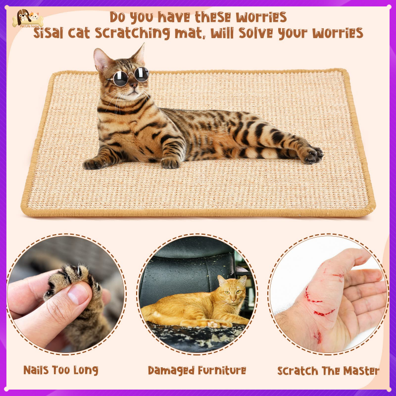 Thùa sợi tự nhiên đồ chơi cho mèo cào Mat đồ chơi cho mèo cào sóng Bàn cào móng Pad Kitten chăm sóc móng đồ chơi tương tác cho mèo với catnip sản phẩm mèo trầy xước thảm để cào