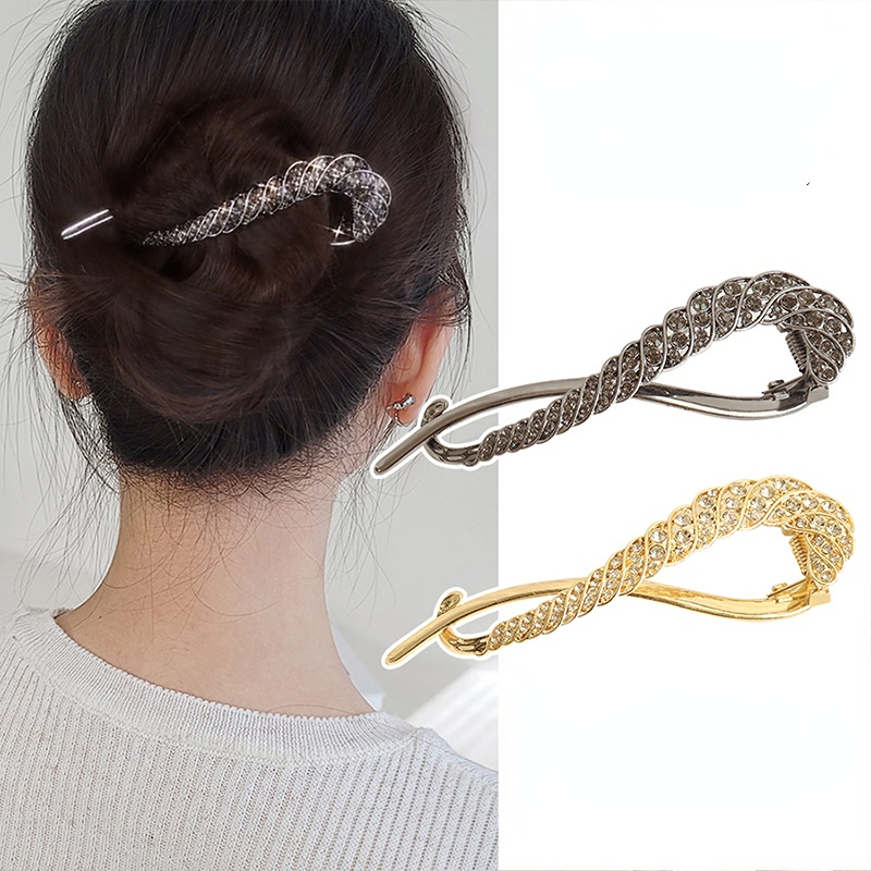 Kim cương giả đơn giản kẹp tóc cho nữ thời trang vàng đen kẹp giữ búi tóc kẹp xoắn phụ kiện tóc cho tiệc hàng ngày đi biển