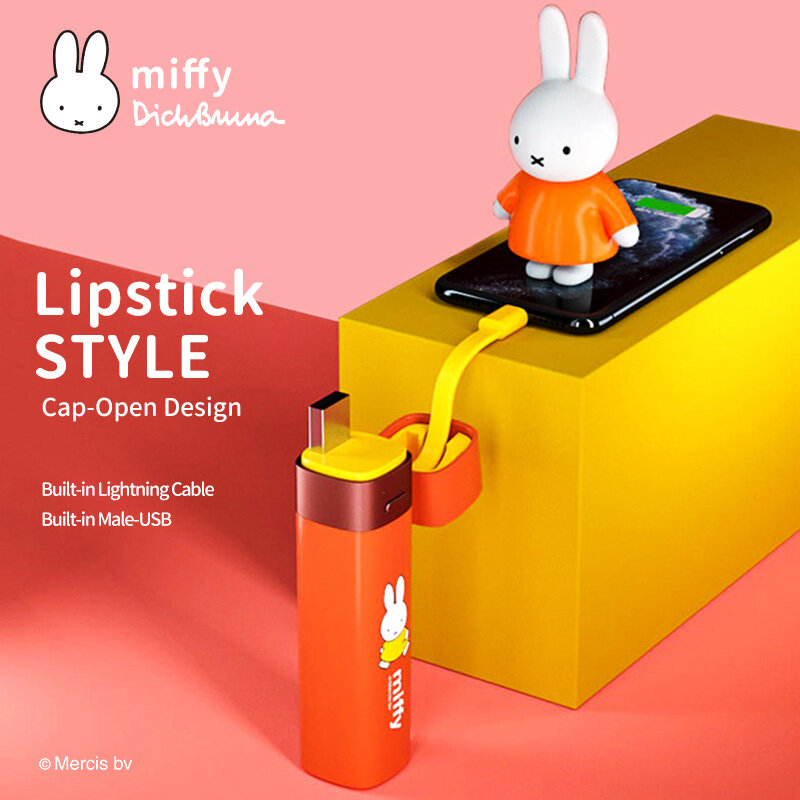 Sạc Dự Phòng MIFFY X MIPOW Son Môi Cáp Tích Hợp Lightning & Bộ Sạc USB Di Động Pin Ngoài Nhỏ Gọn Cho iPhone