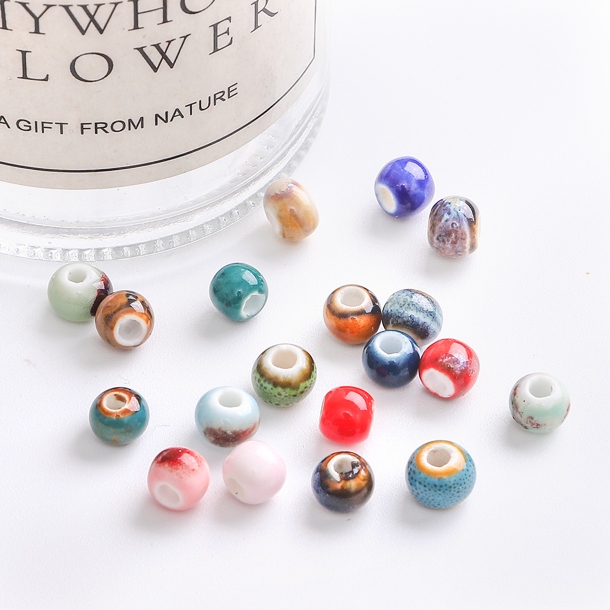 20 hạt sứ tráng men hoa 6mm hạt gốm tròn để làm đồ trang sức hạt charm tự làm vòng tay đồ thủ công vòng cổ