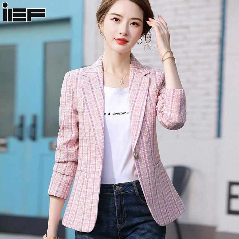 IEF women's small fragrance style suit jacket New Korean version of British casual plaid short suit