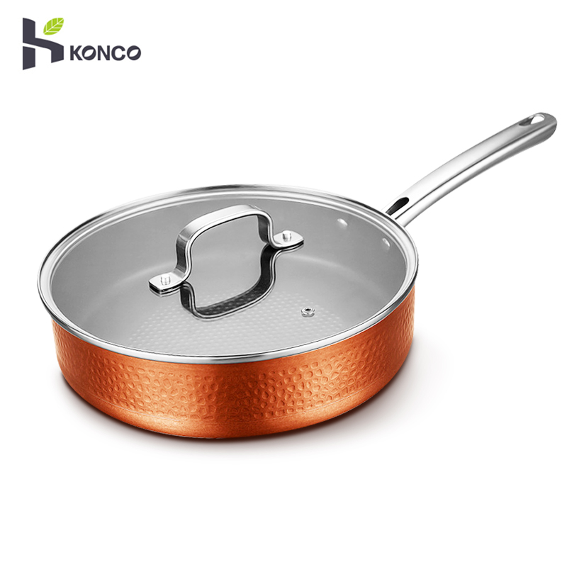 Konco 24cm Flat Pan with glass lid Non-stick Frying Pan Gas Induction Cooker aluminum alloy Pot smokeless kitchen cookware Light luxury Steak frying pan ราคา 1,090 บาท*ส่งฟรี