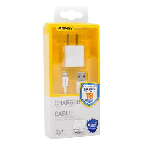 Bộ dây sạc và củ sạc 1a iphone pisen - bảo hành 18 tháng