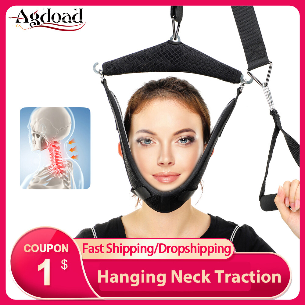 Agdoad Treo cổ Bộ dụng cụ kéo có thể điều chỉnh Đai kéo giãn cổ tử cung thoáng khí Đai kéo Máy kéo cột sống cổ Dụng cụ nẹp cột sống cổ Chăm sóc thần kinh cột sống