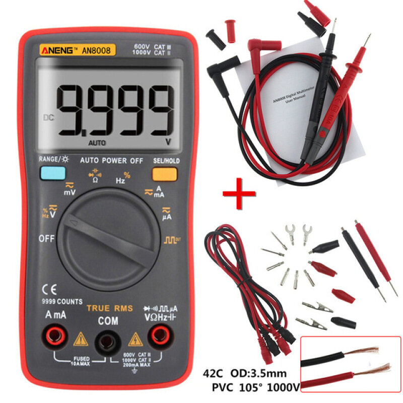 Đồng hồ vạn năng kỹ thuật số aneng an8008 true-rms, ampe kế điện áp sóng vuông đếm 9999