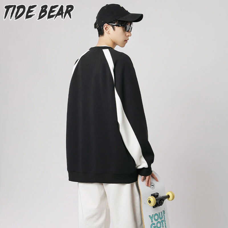 TIDE BEAR Văn học giản dị Jersey đơn giản của người đàn ông áo cổ tròn tay áo dài TShirt