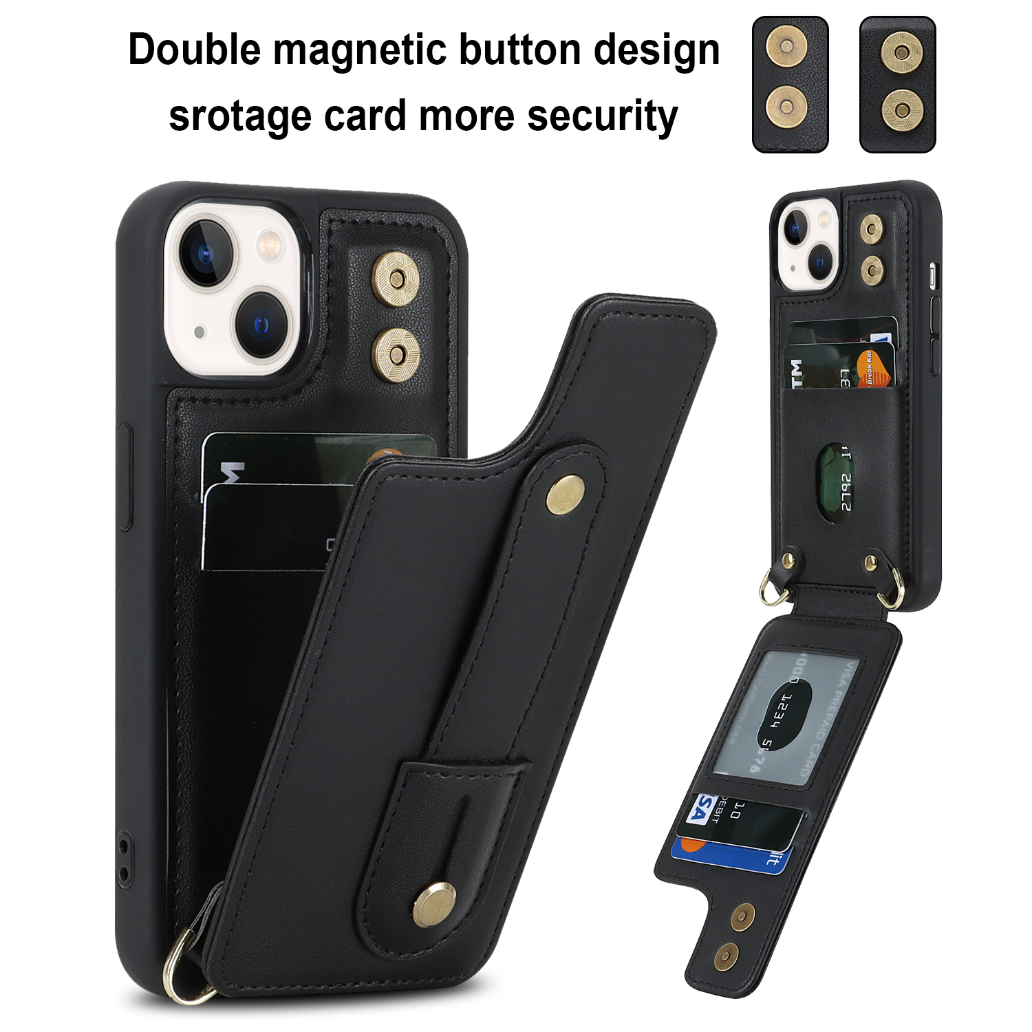 Phone Case Wallet With Leather Card Holder And Wrist Strap For Iphone_voghion.com