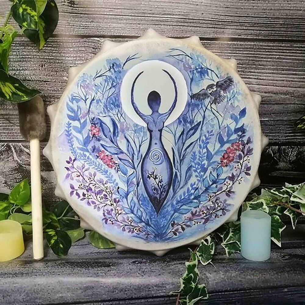 Trống shaman 25cm thiết kế trang trí cây sự sống trống shamanic thủ công trống siberi nhạc tinh thần kèm dùi trống trang trí nhà cửa