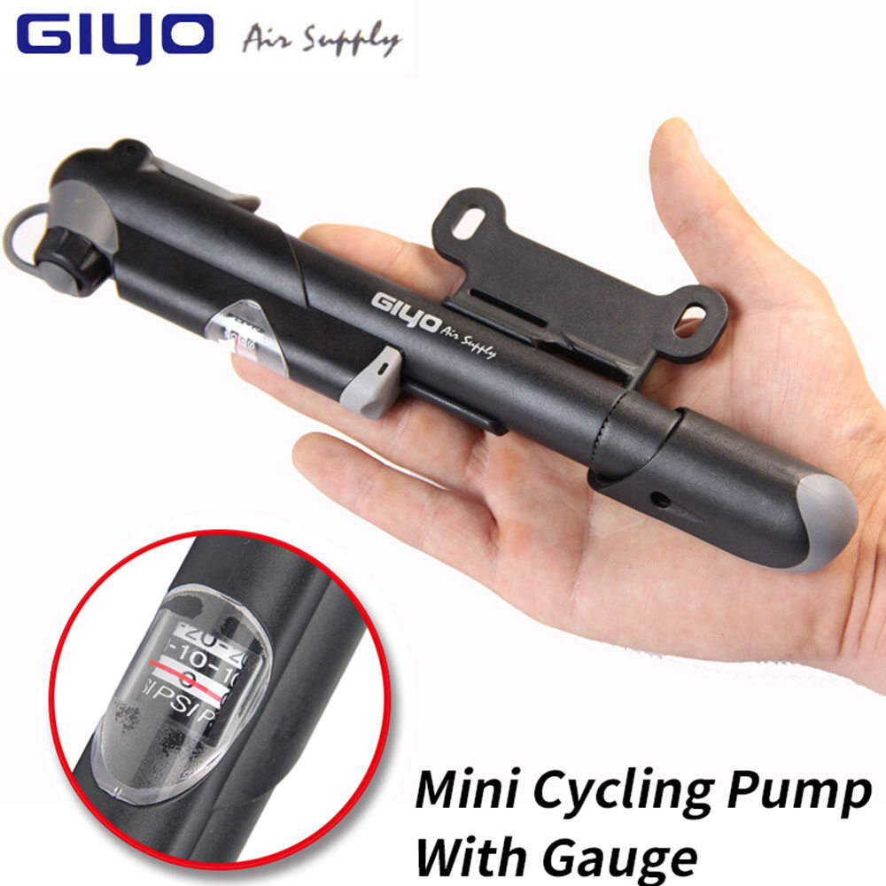 Giyo bơm tay mini, bơm xe đạp đường trường schrader presta có thước đo, bơm hơi xe đạp bơm lốp cho ống xe đạp bơm xe đạp
