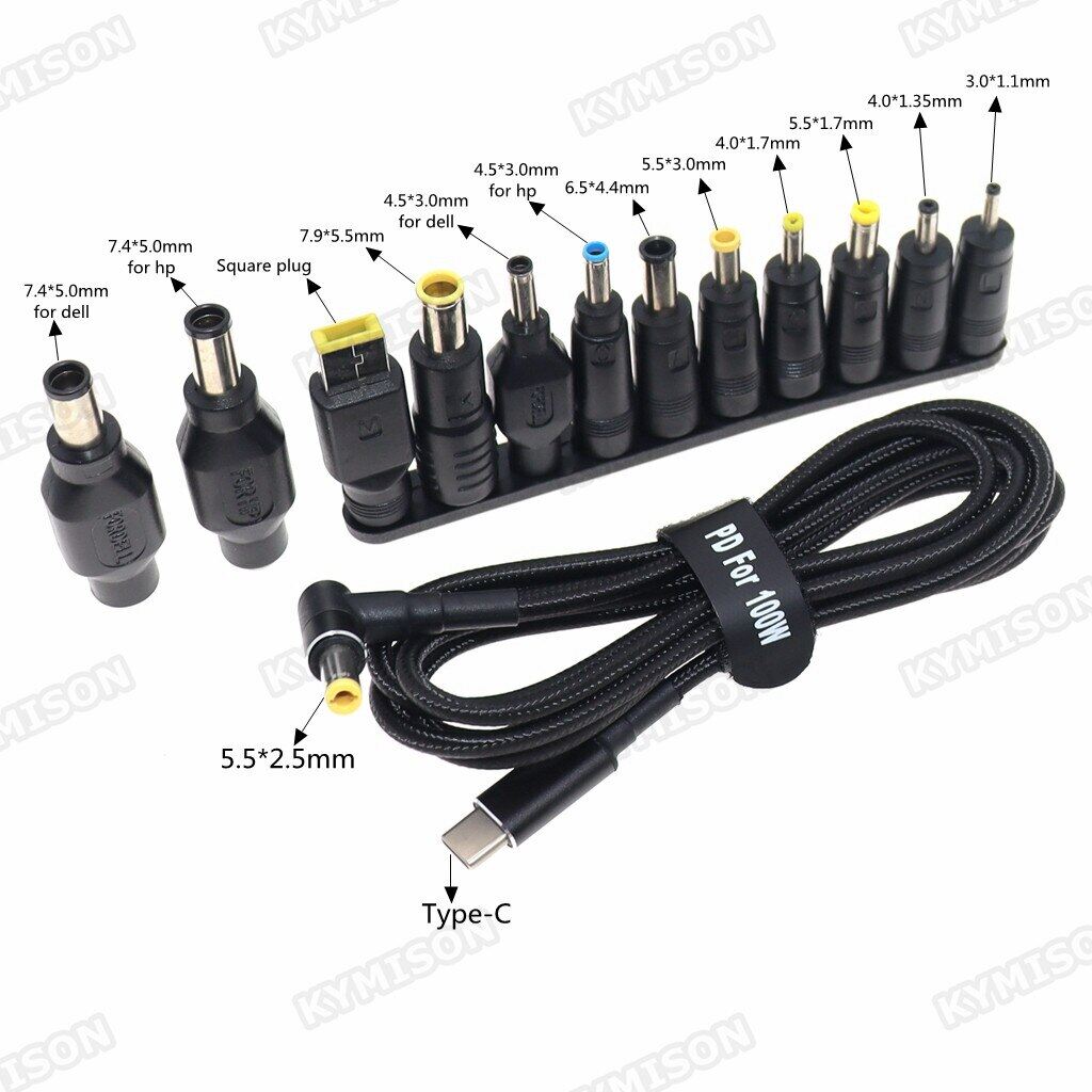 Loại usb c để dc cáp điện 5.5*2.5mm jack 100w dây sạc với 12 kết nối bộ chuyển đổi cho máy lenovo hp asus máy tính xách tay acer máy tính xách tay