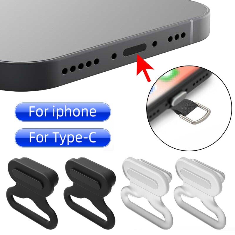 Phích cắm chống bụi nâng cấp có dây treo miếng dán tương thích với cổng sạc apple iphone samsung ios type c miếng đệm thẻ chống mất bụi