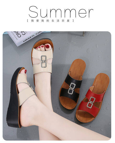 Genuine Leather new sandals womens summer large size mom shoes fashion leisure sandals wedge non-slip platform womens sandals