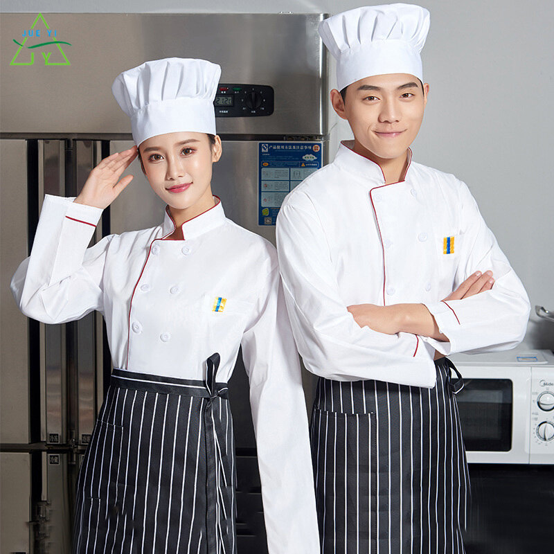 Ks quần yếm đầu bếp quần áo thu đông dài tay cho nam đồ dùng nhà bếp phục vụ khách sạn màu trắng ngắn tay