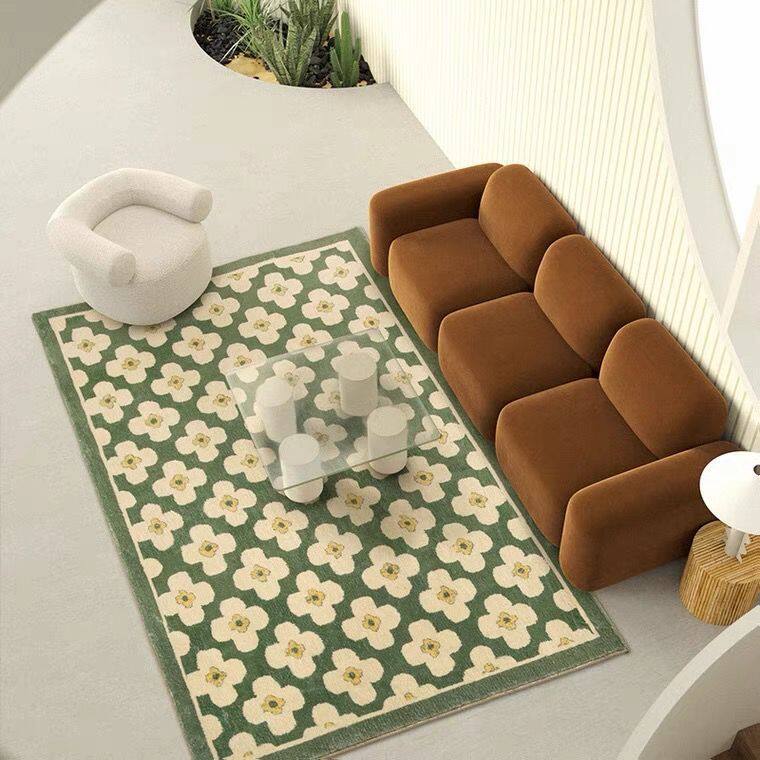 Thảm Trải Sàn Bàn Cà Phê Sofa PHÒNG KHÁCH Thảm Màu Xanh Lá Cổ Điển Kiểu Pháp Thảm Cửa Phòng Ngủ Thảm Lớn Gia Đình Cao Cấp Nhẹ Sang Trọng Thảm Phòng Khách Bằng Cotton Nguyên Chất